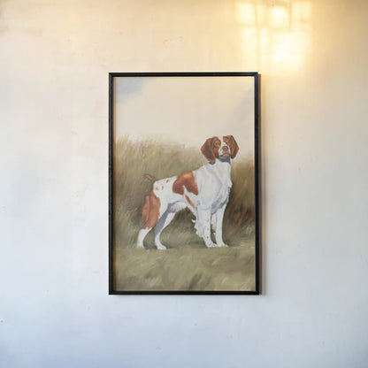 Hunting Dog I by James Wiens. shown as a paper print in a black flame. Available as a archival giclee rolled canvas, fine art paper, or poster print. SKU 76114h.