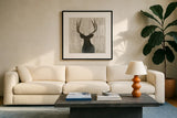 Into the Forest Birch Crop by James Wiens. Displayed in a glass frame with matte in a clean modern living room. Available as an archival giclee rolled canvas, fine art paper, or poster print. SKU 22254a.