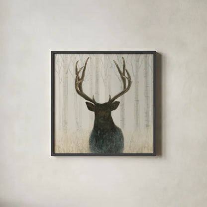Into the Forest Warm Crop by James Wiens. Shown in a sleek black glass frame for a contemporary gallery look. Available as an archival giclee rolled canvas, fine art paper, or poster print. SKU 50174a.