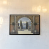 Italian Balcony by James Wiens. shown as a paper print in a black flame. Available as a archival giclee rolled canvas, fine art paper, or poster print. SKU 10407i.