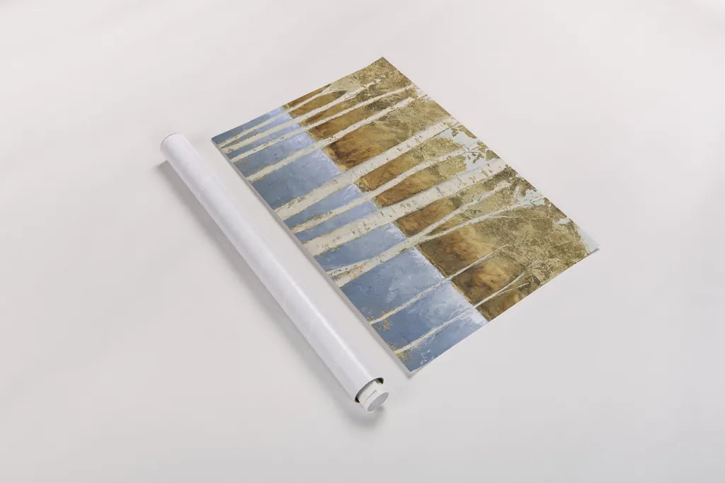 Lakeside Birches by James Wiens. shown as a rolled paper print. Available as archival giclee rolled canvas, fine art paper, or poster print. SKU 60666i.