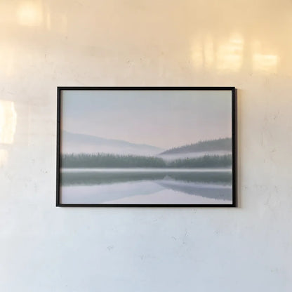 Lakeside Morning by James Wiens. shown as a paper print in a black flame. Available as a archival giclee rolled canvas, fine art paper, or poster print. SKU 57271i.