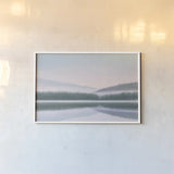 Lakeside Morning by James Wiens. shown as a paper print in a white frame. Available as a archival giclee rolled canvas, fine art paper, or poster print. SKU 57271i.