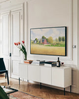 Land of the Brave by James Wiens. shown as a framed stretched canvas in a living room above a console. Available as a archival giclee rolled canvas, fine art paper, or poster print. SKU 32588i.