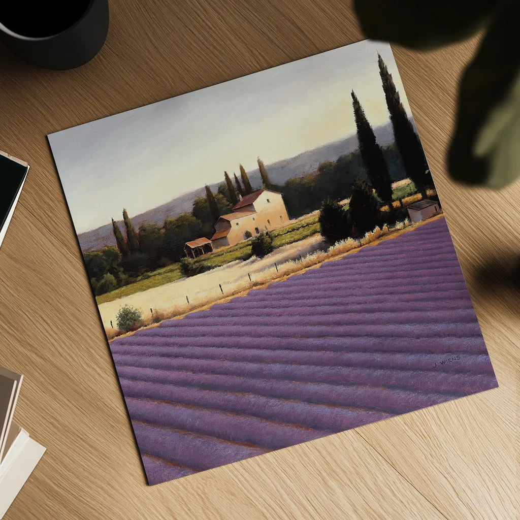 Lavender Fields II Crop by James Wiens. Shown as a detailed flat fine art print, highlighting archival giclee quality. Available as an archival giclee rolled canvas, fine art paper, or poster print. SKU 10739a.