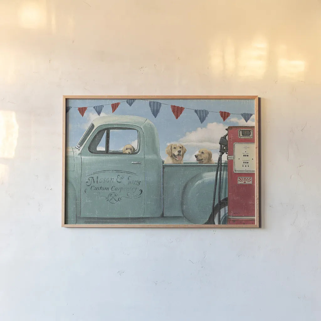 Lets Go for a Ride II by James Wiens. shown as a paper print in a natural frame. Available as a archival giclee rolled canvas, fine art paper, or poster print. SKU 14805i.