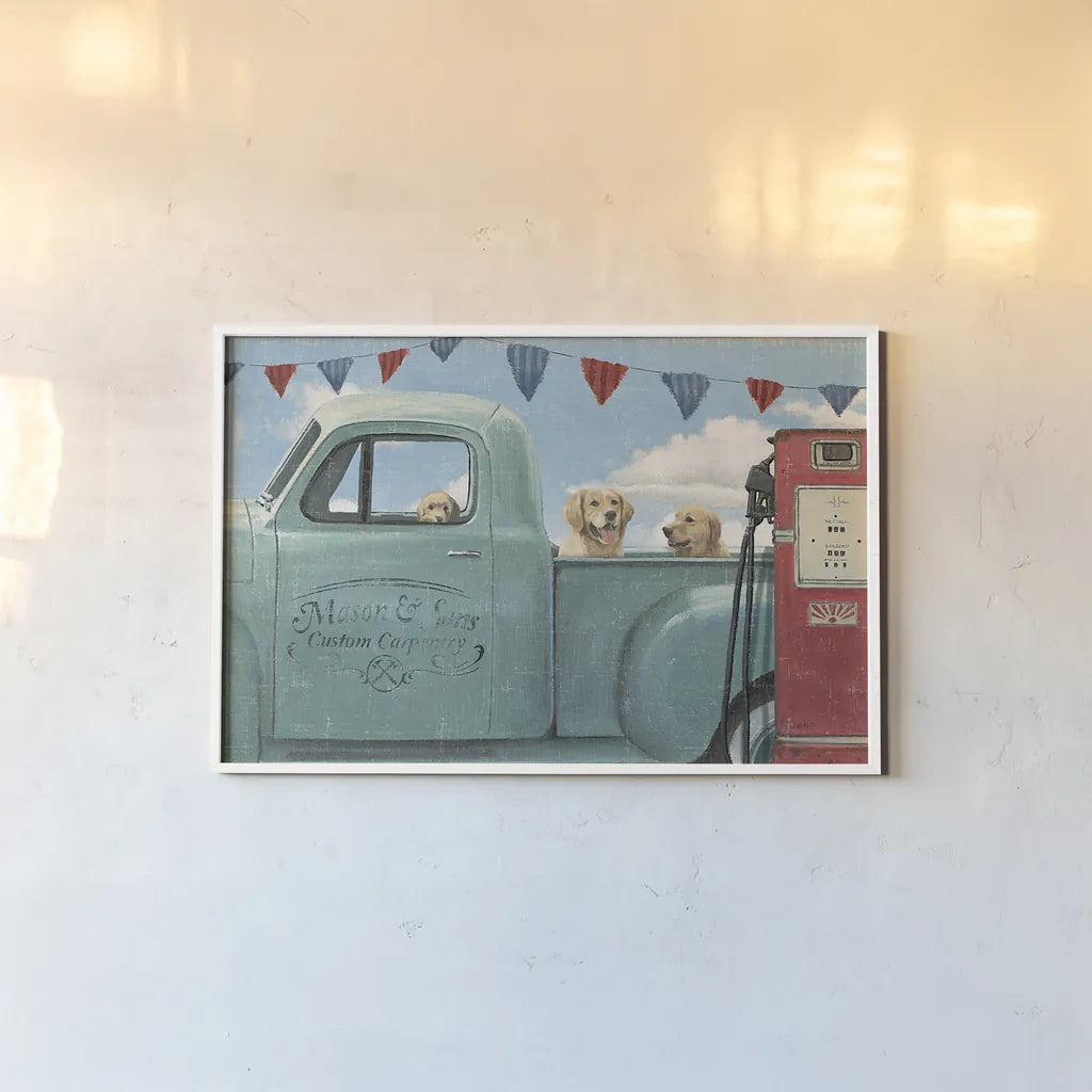 Lets Go for a Ride II by James Wiens. shown as a paper print in a white frame. Available as a archival giclee rolled canvas, fine art paper, or poster print. SKU 14805i.