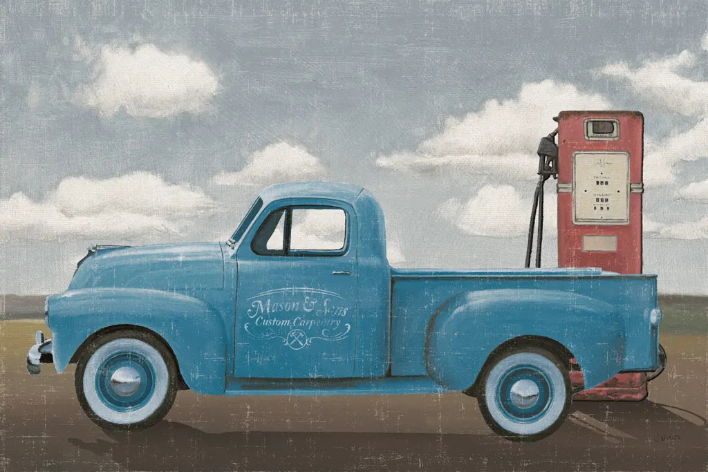 Lets Go for a Ride II Vintage Blue Truck by James Wiens. SKU 84143i. Archival Giclee Fine art print for wall decor.