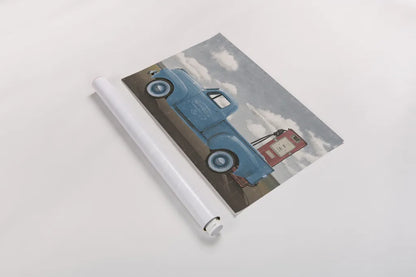 Lets Go for a Ride II Vintage Blue Truck by James Wiens. shown as a rolled paper print. Available as archival giclee rolled canvas, fine art paper, or poster print. SKU 84143i.