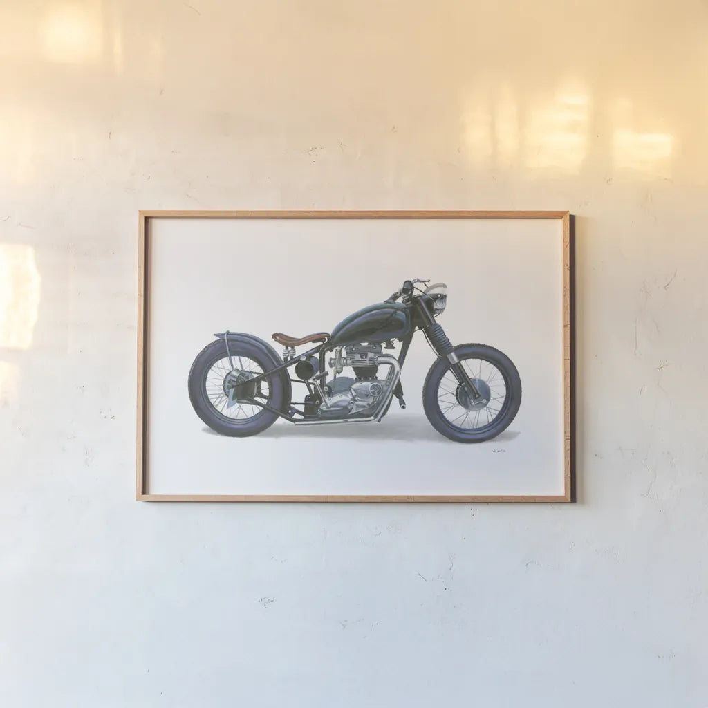 Lets Roll I White by James Wiens. shown as a paper print in a natural frame. Available as a archival giclee rolled canvas, fine art paper, or poster print. SKU 53217i.