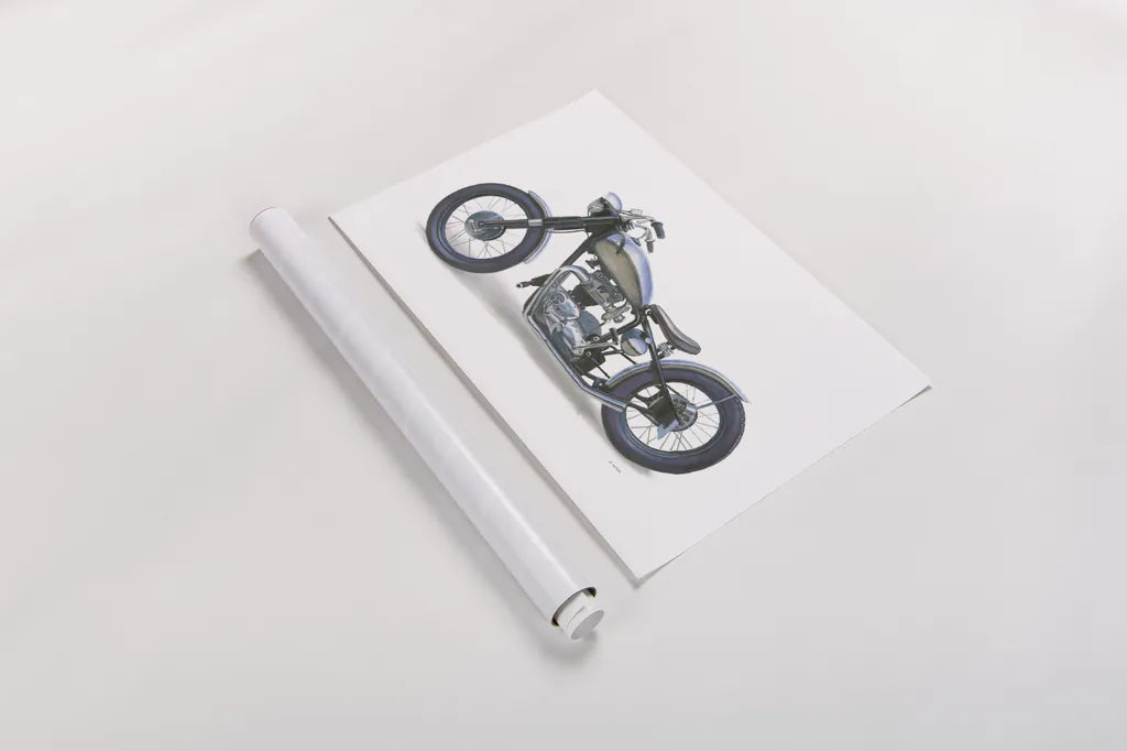 Lets Roll II White by James Wiens. shown as a rolled paper print. Available as archival giclee rolled canvas, fine art paper, or poster print. SKU 53218i.