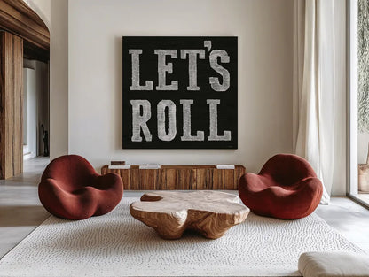 Lets Roll V by James Wiens. Shown as extra-large giant wall art in a modern living room. Available as an archival giclee rolled canvas, fine art paper, or poster print. SKU 53215a.