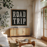 Lets Roll VI by James Wiens. Shown in a natural wood frame in a cozy modern living room. Available as an archival giclee rolled canvas, fine art paper, or poster print. SKU 53216a.