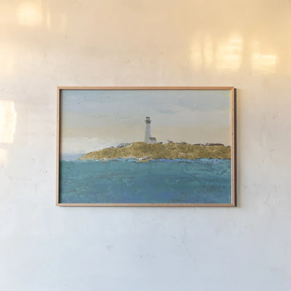 Lighthouse Seascape I v2 Crop by James Wiens. shown as a paper print in a natural frame. Available as a archival giclee rolled canvas, fine art paper, or poster print. SKU 23371i.