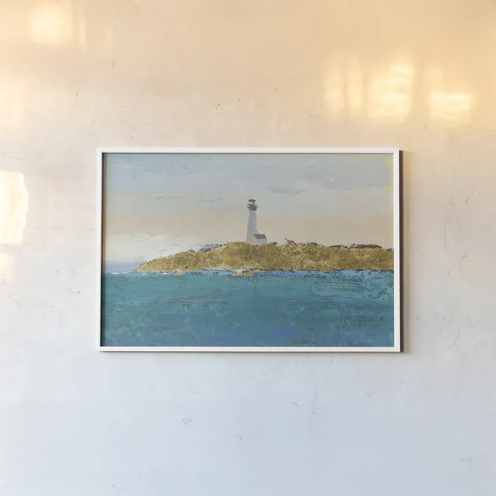 Lighthouse Seascape I v2 Crop by James Wiens. shown as a paper print in a white frame. Available as a archival giclee rolled canvas, fine art paper, or poster print. SKU 23371i.