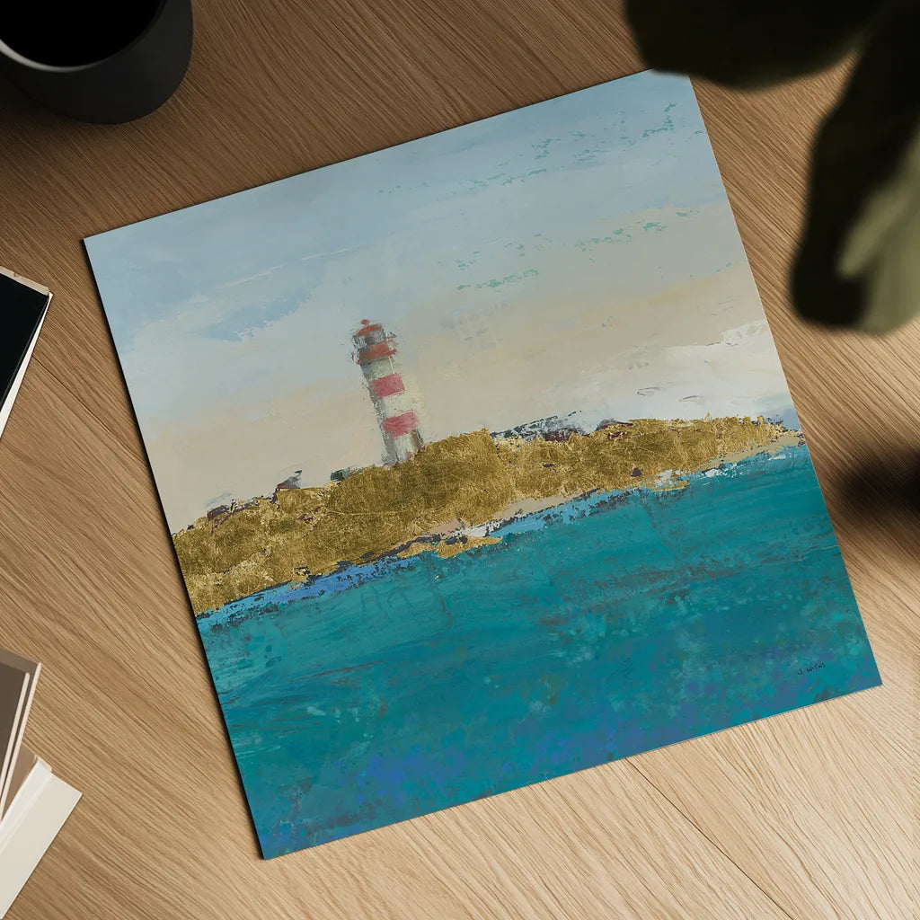 Lighthouse Seascape I v3 Crop by James Wiens. Shown as a detailed flat fine art print, highlighting archival giclee quality. Available as an archival giclee rolled canvas, fine art paper, or poster print. SKU 22348a.