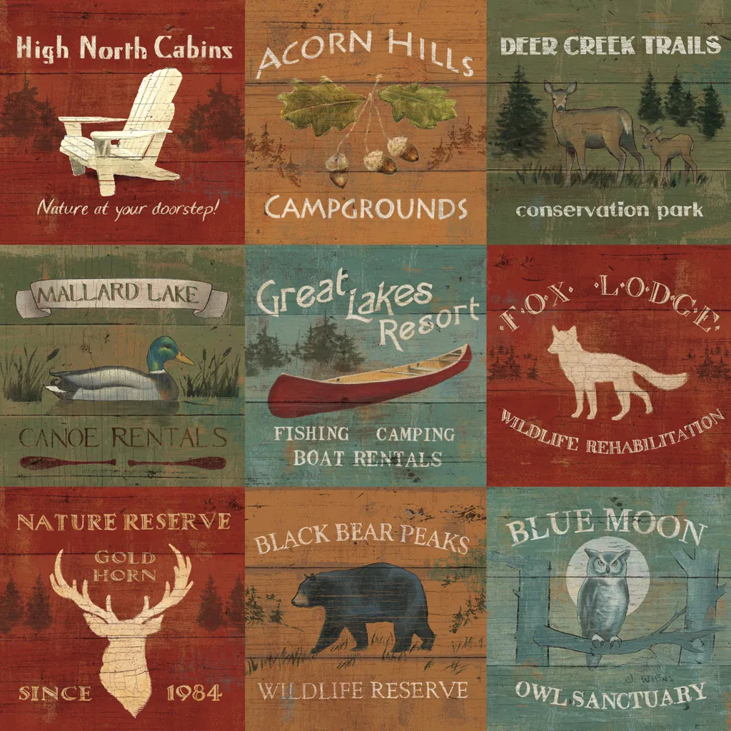 Lodge Signs XI by James Wiens. SKU 33308a. Archival Giclee Fine art print for wall decor.