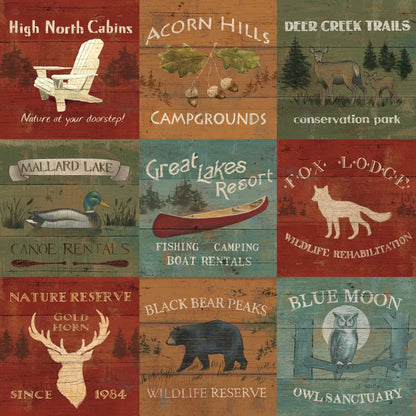 Lodge Signs XI by James Wiens. SKU 33308a. Archival Giclee Fine art print for wall decor.