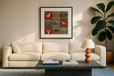Lodge Signs XI by James Wiens. Displayed in a glass frame with matte in a clean modern living room. Available as an archival giclee rolled canvas, fine art paper, or poster print. SKU 33308a.