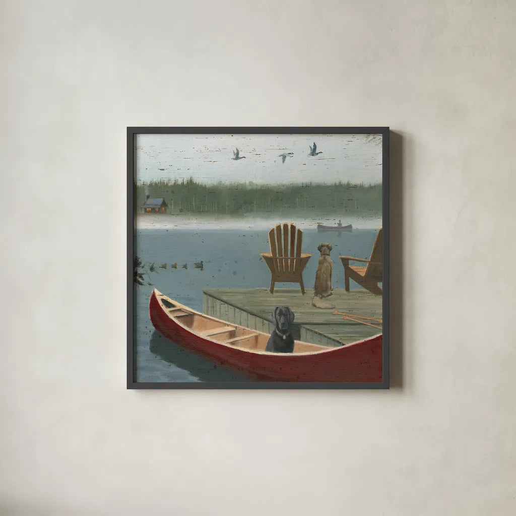 Lodge Trail Crop by James Wiens. Shown in a sleek black glass frame for a contemporary gallery look. Available as an archival giclee rolled canvas, fine art paper, or poster print. SKU 15490a.