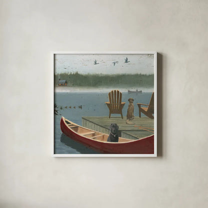 Lodge Trail Crop by James Wiens. Shown in a crisp white glass frame for a clean and minimalist style. Available as an archival giclee rolled canvas, fine art paper, or poster print. SKU 15490a.