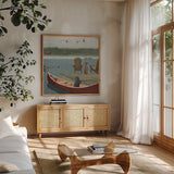 Lodge Trail Crop by James Wiens. Shown in a natural wood frame in a cozy modern living room. Available as an archival giclee rolled canvas, fine art paper, or poster print. SKU 15490a.