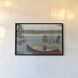 Lodge Trail no Cabin and Geese by James Wiens. shown as a paper print in a black flame. Available as a archival giclee rolled canvas, fine art paper, or poster print. SKU 22982i.