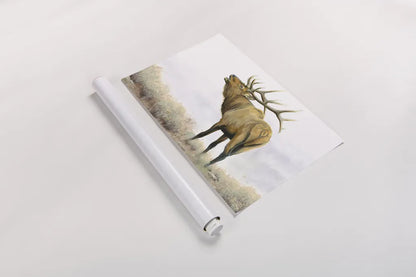 Majestic Elk Brown by James Wiens. shown as a rolled paper print. Available as archival giclee rolled canvas, fine art paper, or poster print. SKU 30571i.