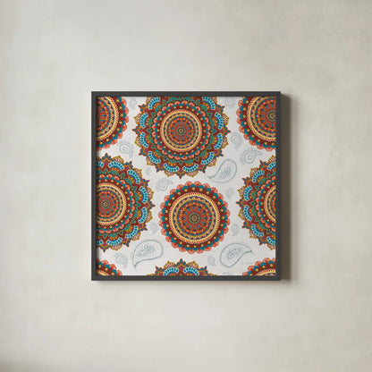 Mandala Dream Pattern IB by James Wiens. Shown in a sleek black glass frame for a contemporary gallery look. Available as an archival giclee rolled canvas, fine art paper, or poster print. SKU 41807a.