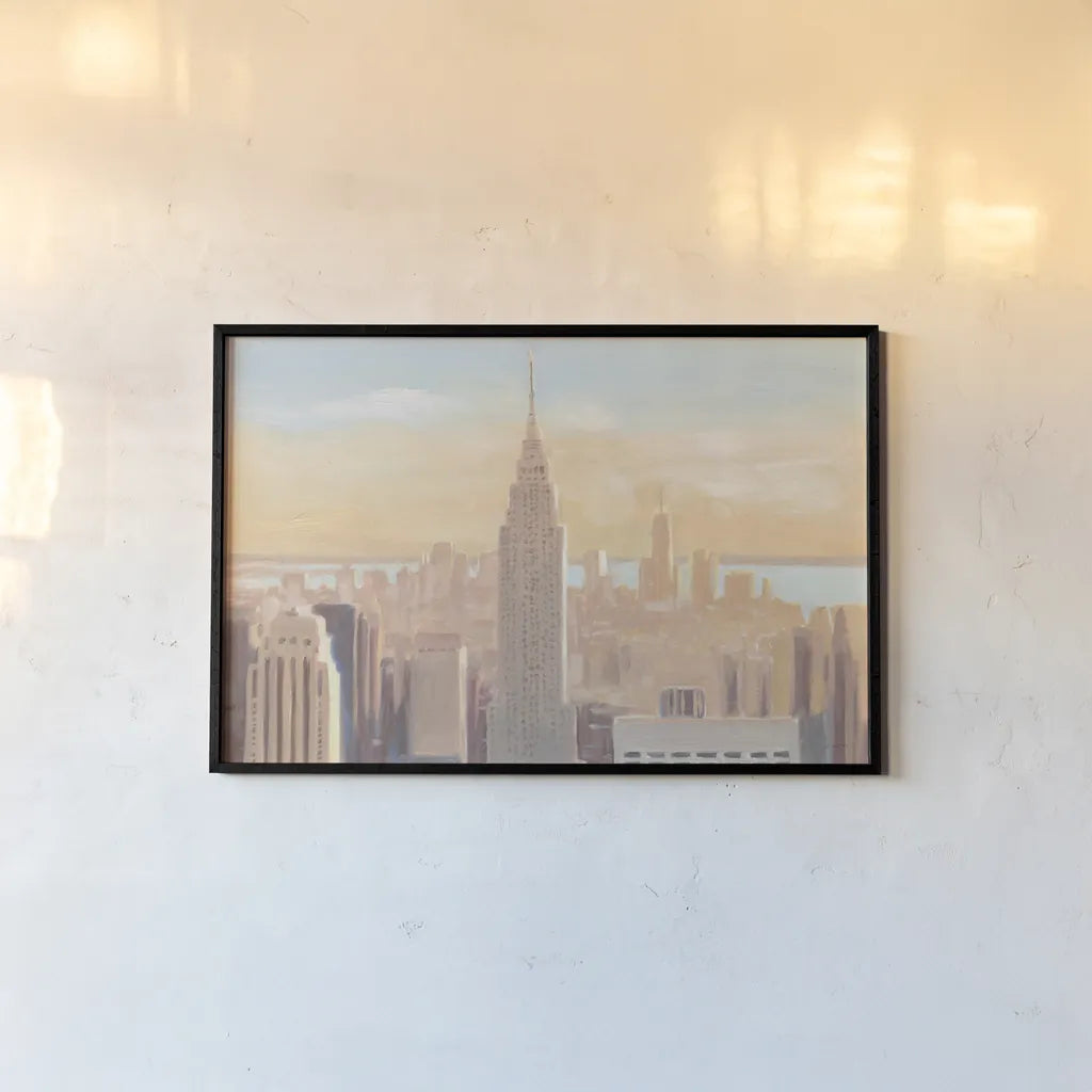 Manhattan Dawn by James Wiens. shown as a paper print in a black flame. Available as a archival giclee rolled canvas, fine art paper, or poster print. SKU 65981i.