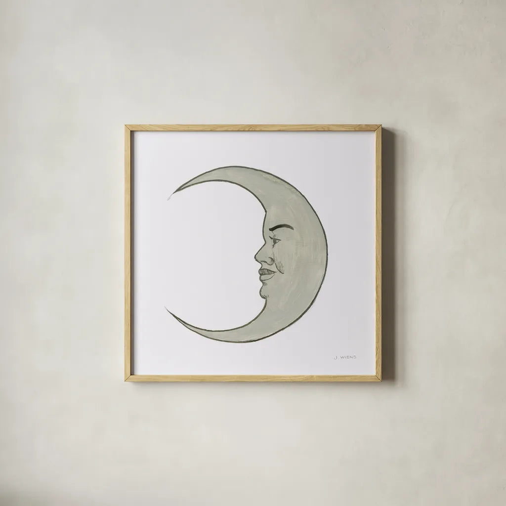 Moon by James Wiens. Shown in a natural wood glass frame for a timeless modern aesthetic. Available as an archival giclee rolled canvas, fine art paper, or poster print. SKU 76375a.