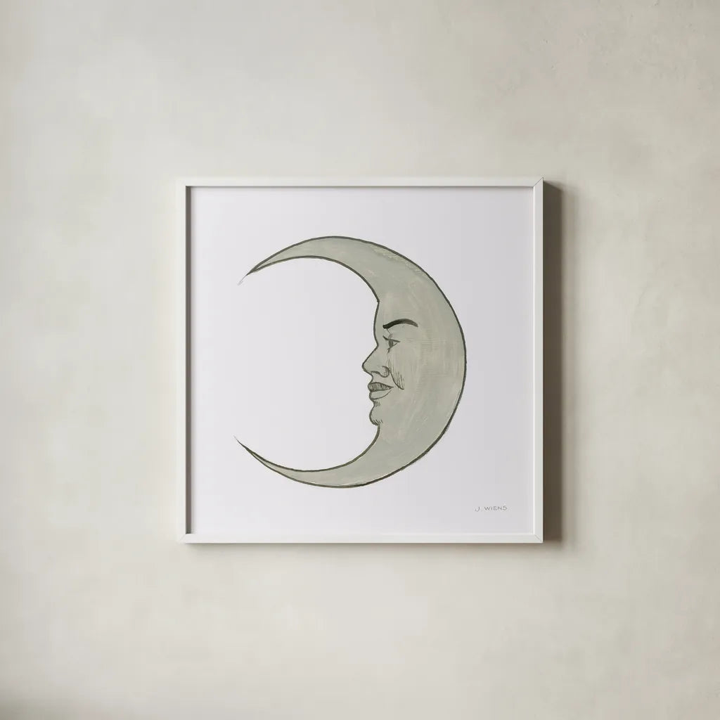 Moon by James Wiens. Shown in a crisp white glass frame for a clean and minimalist style. Available as an archival giclee rolled canvas, fine art paper, or poster print. SKU 76375a.
