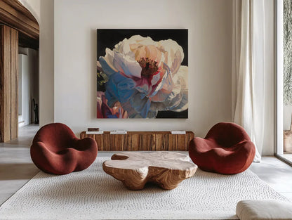 Morning Glow I by James Wiens. Shown as extra-large giant wall art in a modern living room. Available as an archival giclee rolled canvas, fine art paper, or poster print. SKU 13525a.