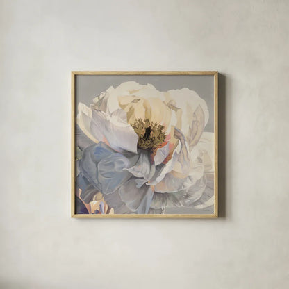 Morning Glow I Neutral by James Wiens. Shown in a natural wood glass frame for a timeless modern aesthetic. Available as an archival giclee rolled canvas, fine art paper, or poster print. SKU 63220a.