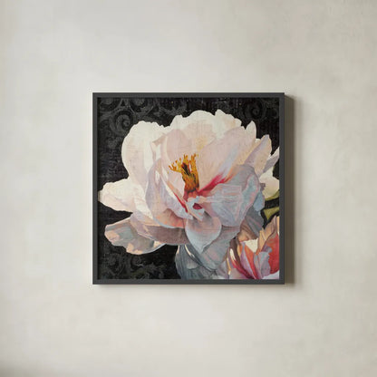 Morning Glow II Grunge Crop by James Wiens. Shown in a sleek black glass frame for a contemporary gallery look. Available as an archival giclee rolled canvas, fine art paper, or poster print. SKU 33281a.