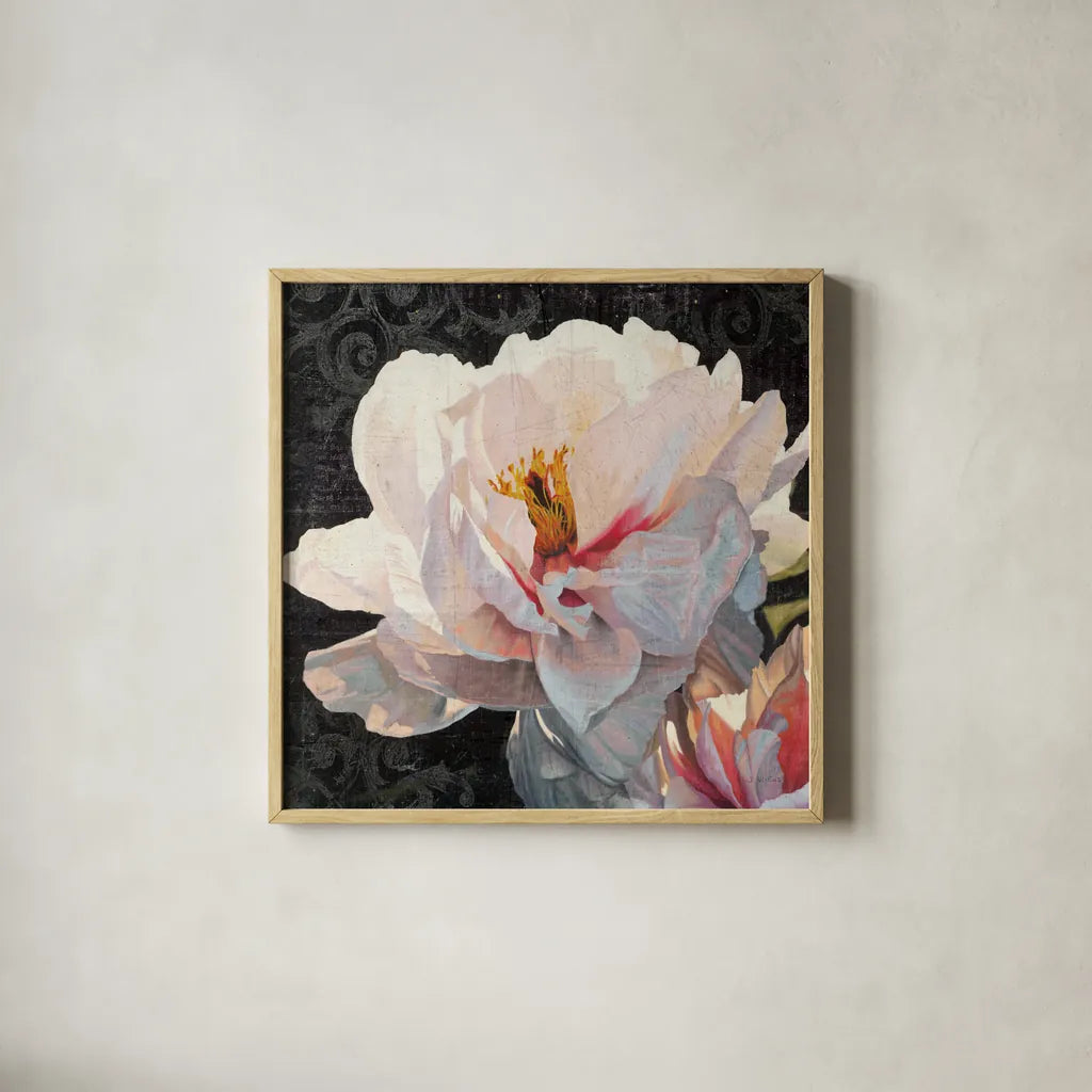 Morning Glow II Grunge Crop by James Wiens. Shown in a natural wood glass frame for a timeless modern aesthetic. Available as an archival giclee rolled canvas, fine art paper, or poster print. SKU 33281a.