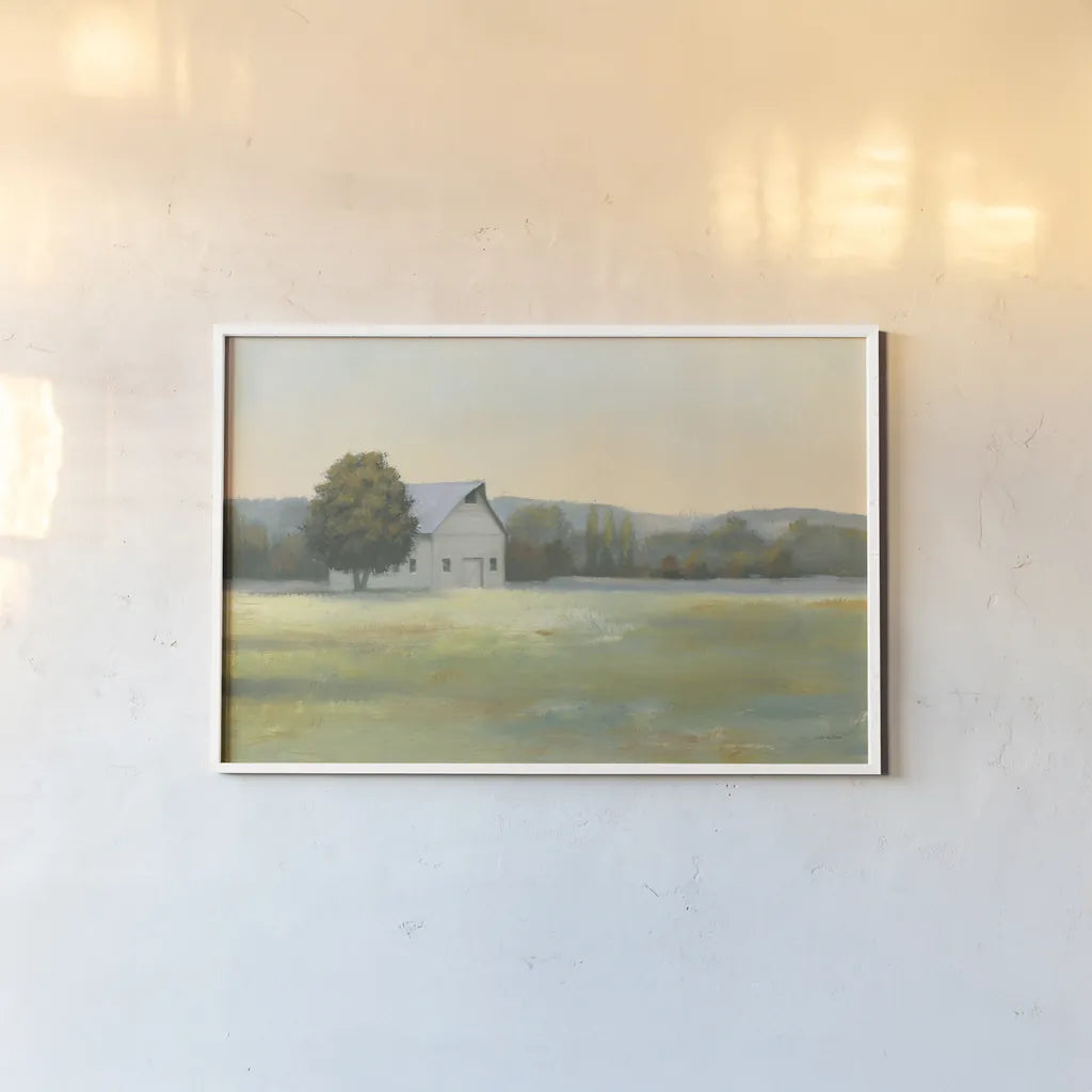 Morning Meadows II by James Wiens. shown as a paper print in a white frame. Available as a archival giclee rolled canvas, fine art paper, or poster print. SKU 61490i.
