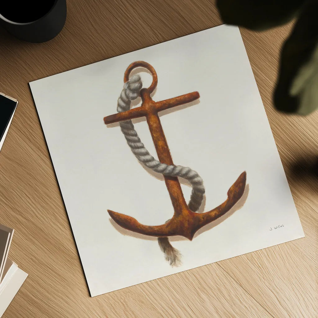 Nautical Anchor Plain by James Wiens. Shown as a detailed flat fine art print, highlighting archival giclee quality. Available as an archival giclee rolled canvas, fine art paper, or poster print. SKU 33293a.
