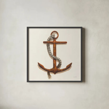 Nautical Anchor Plain by James Wiens. Shown in a sleek black glass frame for a contemporary gallery look. Available as an archival giclee rolled canvas, fine art paper, or poster print. SKU 33293a.