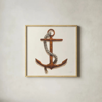 Nautical Anchor Plain by James Wiens. Shown in a natural wood glass frame for a timeless modern aesthetic. Available as an archival giclee rolled canvas, fine art paper, or poster print. SKU 33293a.