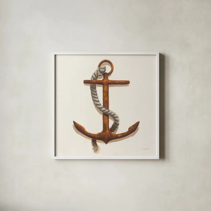 Nautical Anchor Plain by James Wiens. Shown in a crisp white glass frame for a clean and minimalist style. Available as an archival giclee rolled canvas, fine art paper, or poster print. SKU 33293a.