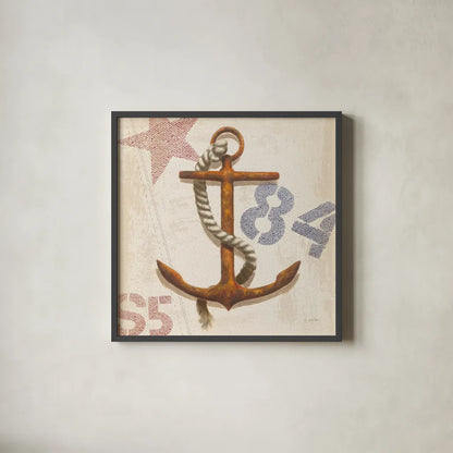 Nautical Anchor Square by James Wiens. Shown in a sleek black glass frame for a contemporary gallery look. Available as an archival giclee rolled canvas, fine art paper, or poster print. SKU 18299a.
