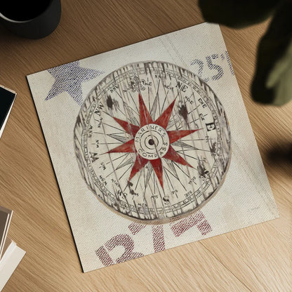 Nautical Compass by James Wiens. Shown as a detailed flat fine art print, highlighting archival giclee quality. Available as an archival giclee rolled canvas, fine art paper, or poster print. SKU 33486a.