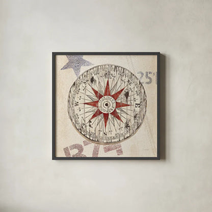 Nautical Compass by James Wiens. Shown in a sleek black glass frame for a contemporary gallery look. Available as an archival giclee rolled canvas, fine art paper, or poster print. SKU 33486a.