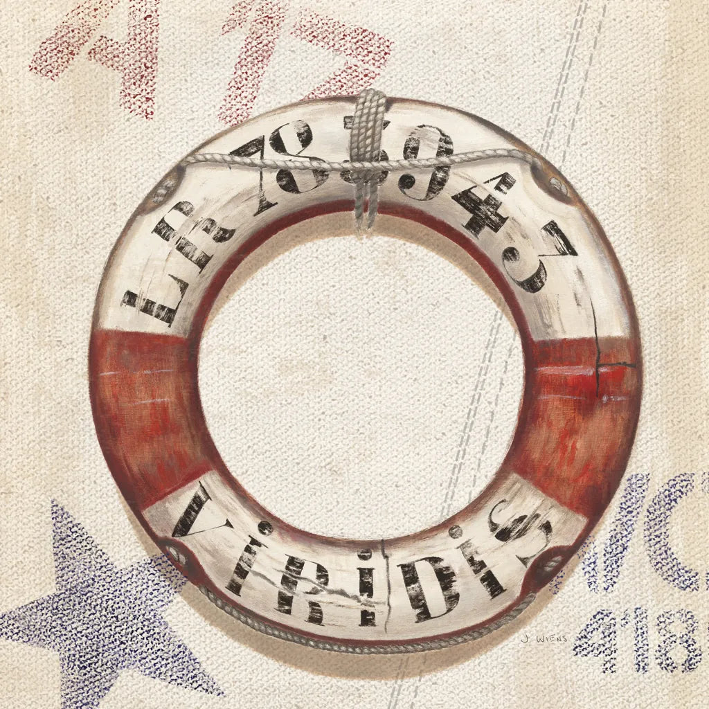 Nautical Lifebuoy Square by James Wiens. SKU 28701a. Archival Giclee Fine art print for wall decor.