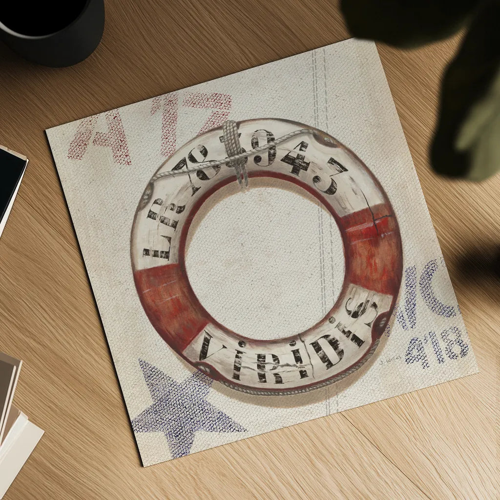 Nautical Lifebuoy Square by James Wiens. Shown as a detailed flat fine art print, highlighting archival giclee quality. Available as an archival giclee rolled canvas, fine art paper, or poster print. SKU 28701a.