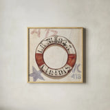 Nautical Lifebuoy Square by James Wiens. Shown in a natural wood glass frame for a timeless modern aesthetic. Available as an archival giclee rolled canvas, fine art paper, or poster print. SKU 28701a.