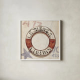 Nautical Lifebuoy Square by James Wiens. Shown in a crisp white glass frame for a clean and minimalist style. Available as an archival giclee rolled canvas, fine art paper, or poster print. SKU 28701a.