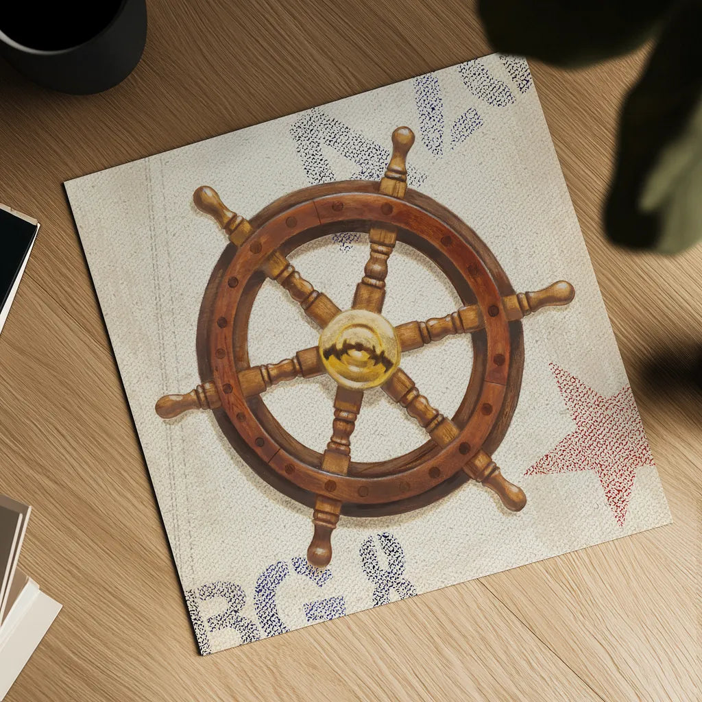 Nautical Wheel by James Wiens. Shown as a detailed flat fine art print, highlighting archival giclee quality. Available as an archival giclee rolled canvas, fine art paper, or poster print. SKU 20442a.