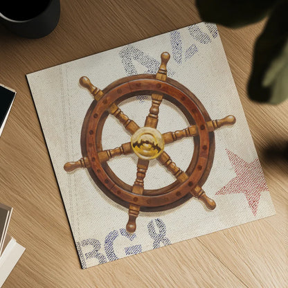 Nautical Wheel by James Wiens. Shown as a detailed flat fine art print, highlighting archival giclee quality. Available as an archival giclee rolled canvas, fine art paper, or poster print. SKU 20442a.